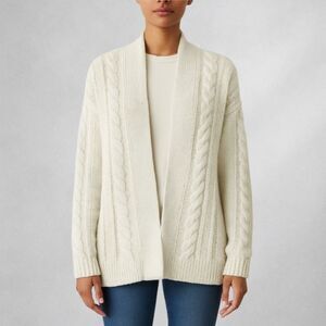 GAP Womens Cardigan L Cable Knit Shawl Collar Wool Blend Open Front